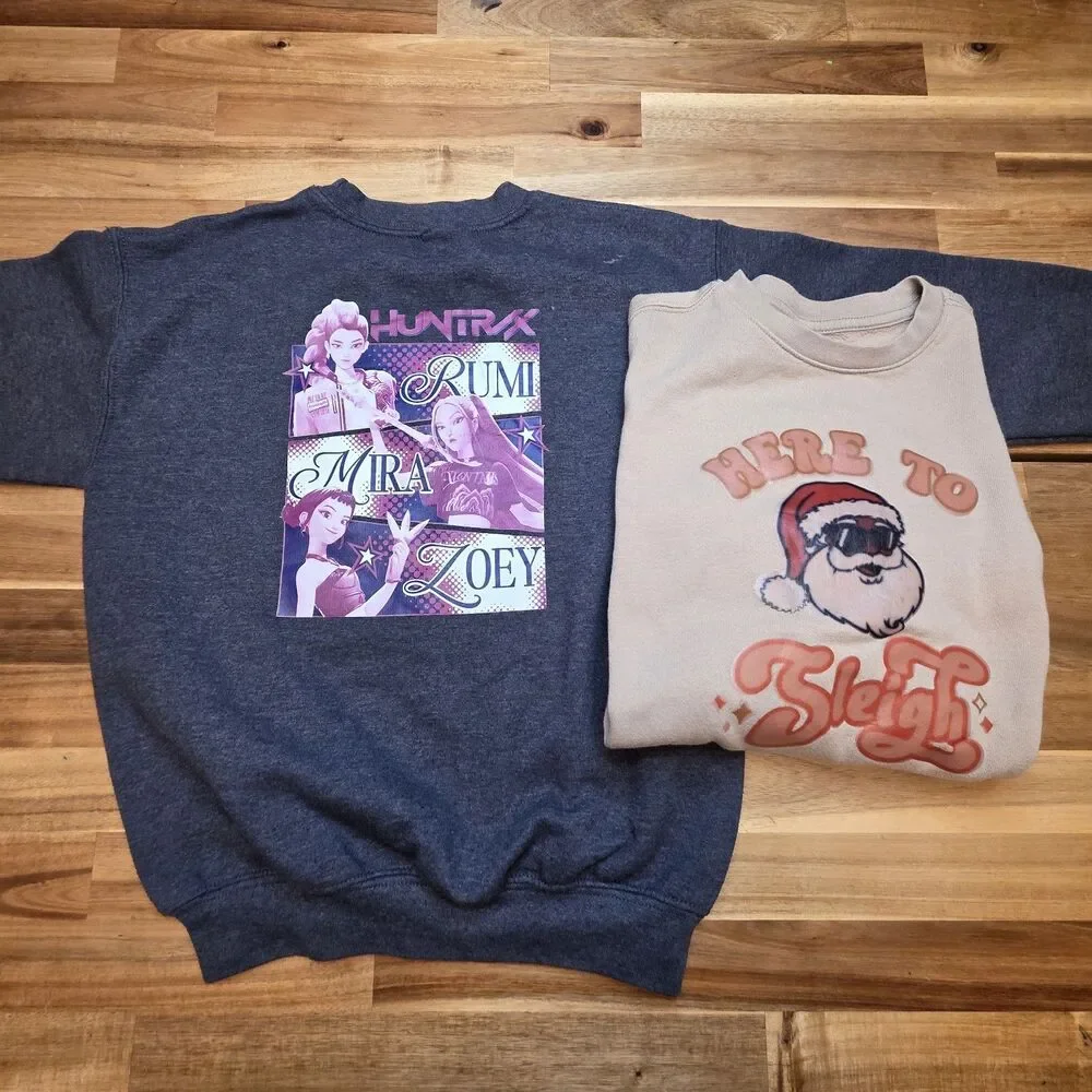 Girls L 10/12 Sweatshirt Lot KPop Demon Hunters HUNTR/X Santa Christmas